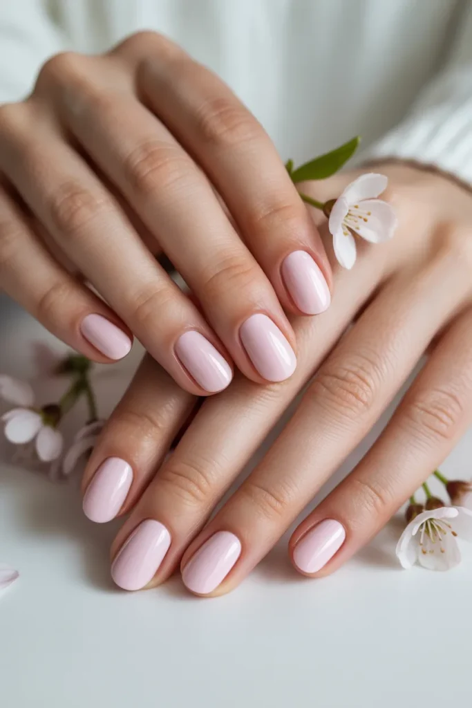 glossy baby pink nails