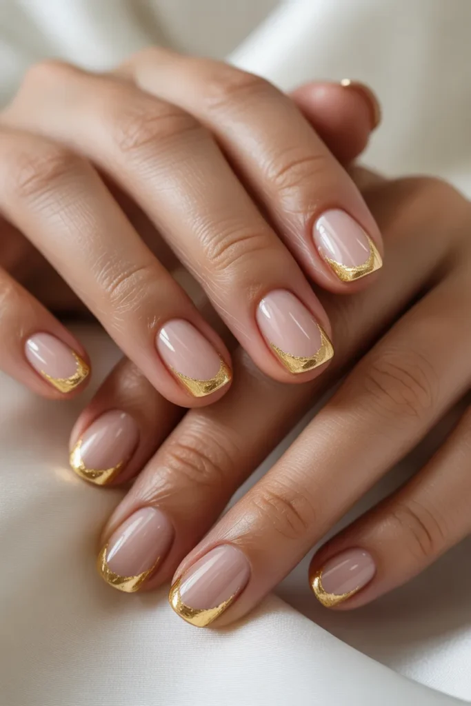 gold foil french tip nails