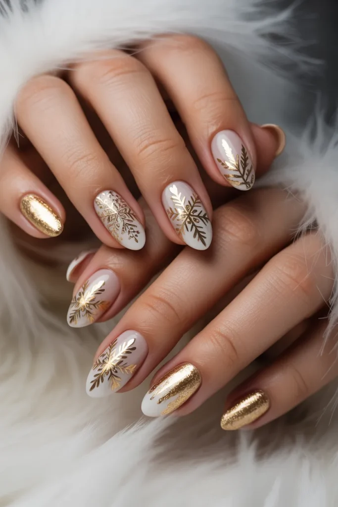 gold snowflake nails