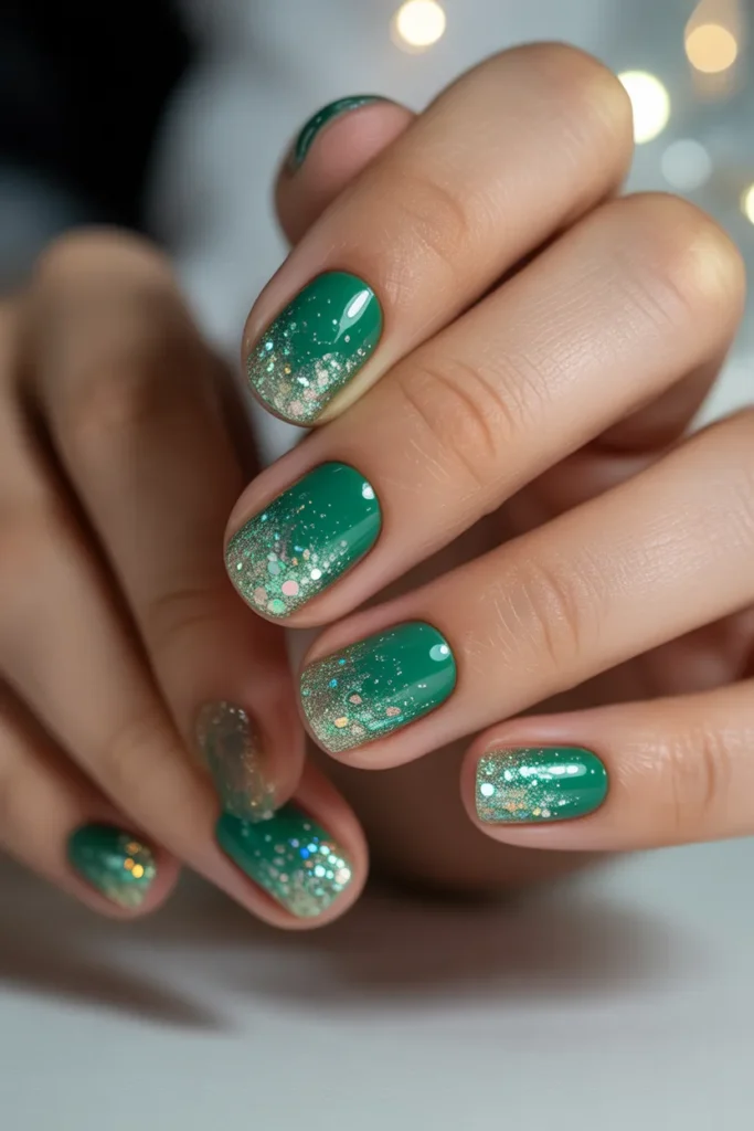 green glitter ombre nails