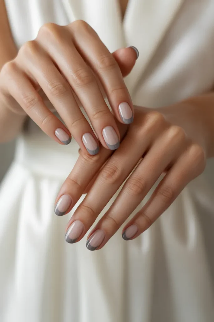 grey french tip nails