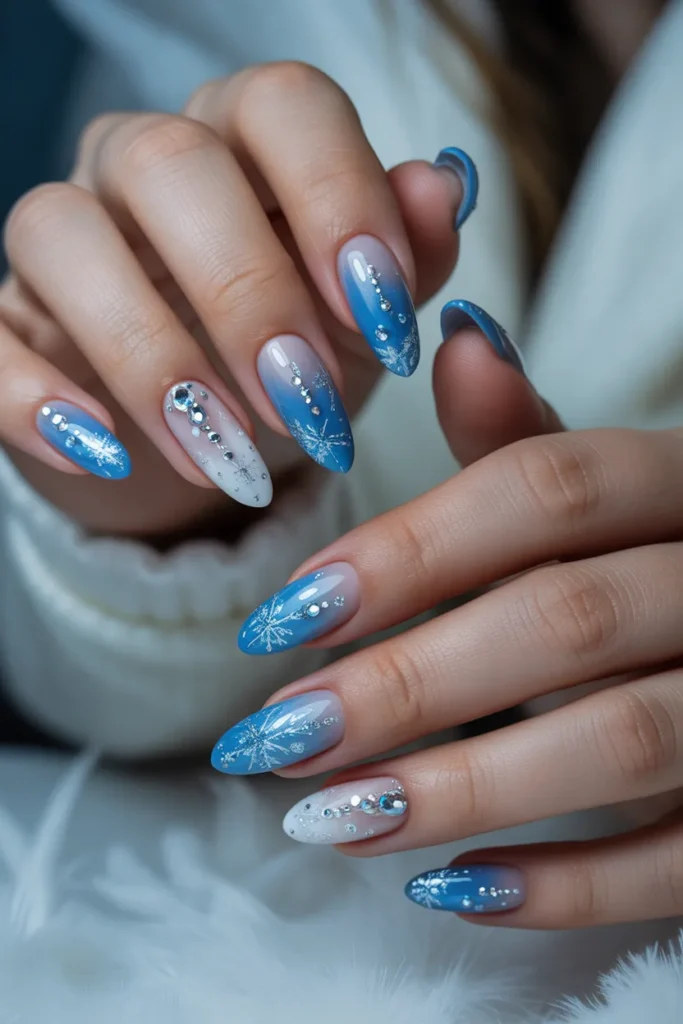 ice queen nails blue silver