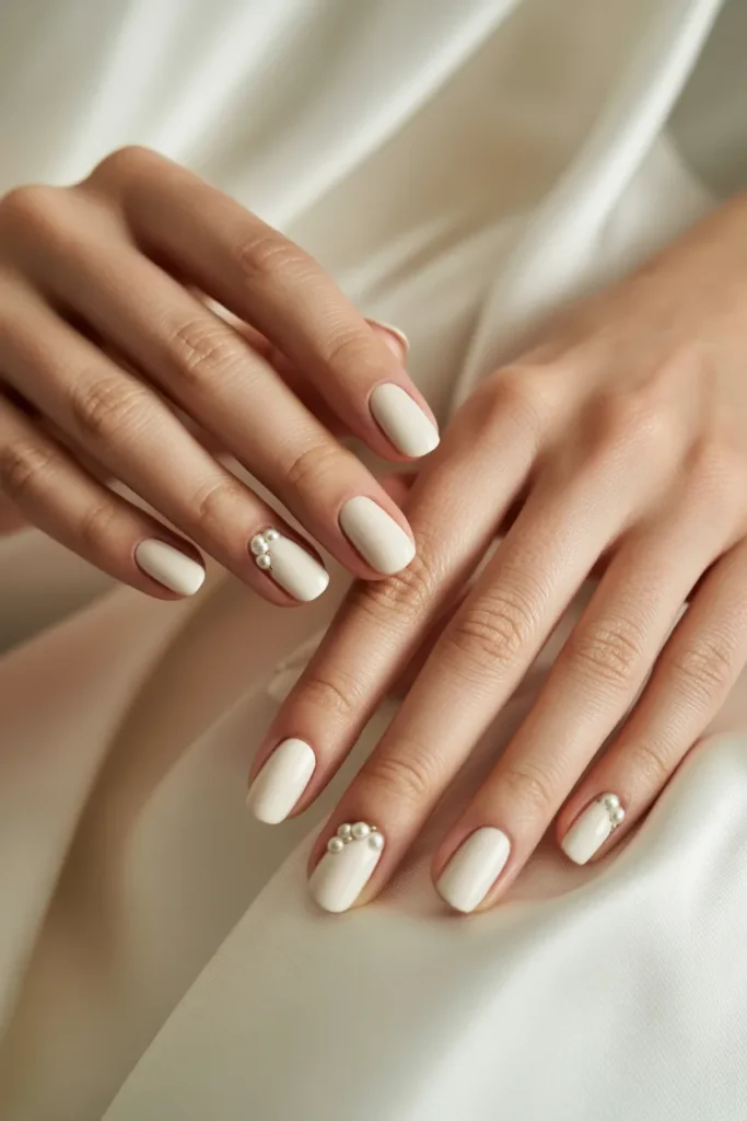 ivory nails with pearl accents