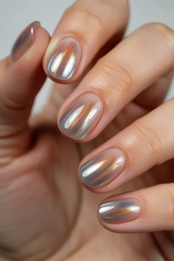 jelly cat eye nails with magnetic shimmer effect