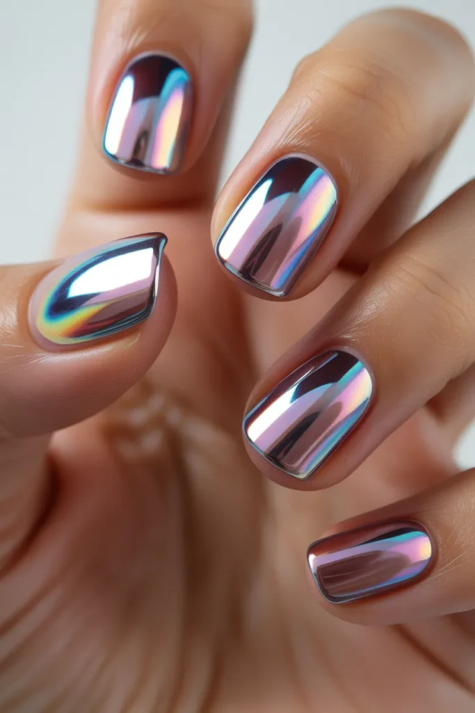 jelly nails with chrome finish overlay