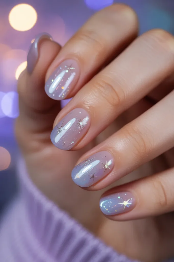 jelly nails with tiny star designs