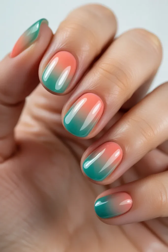jelly ombre nails blending two translucent colors