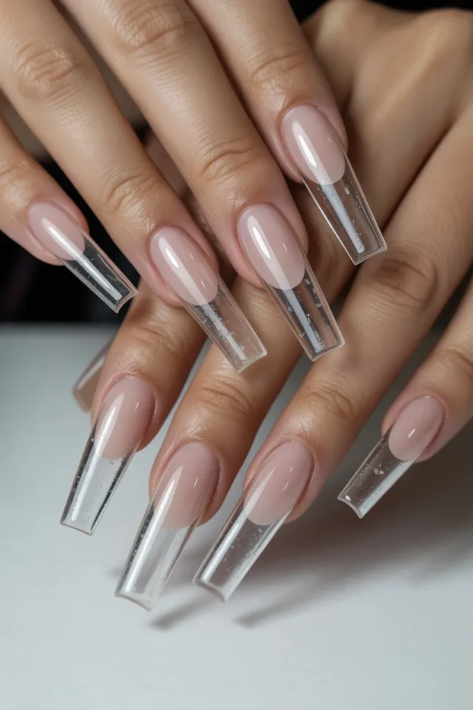 long coffin-shaped jelly nails