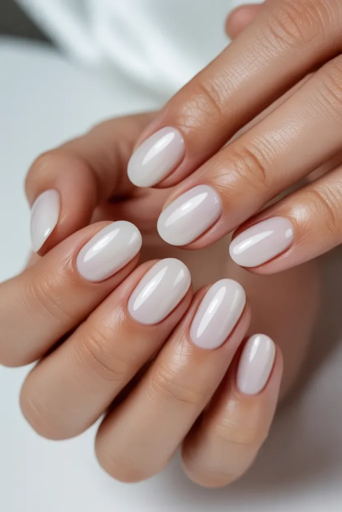 milky white solid nails