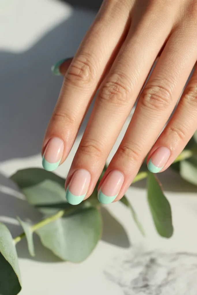 mint green french tip nails