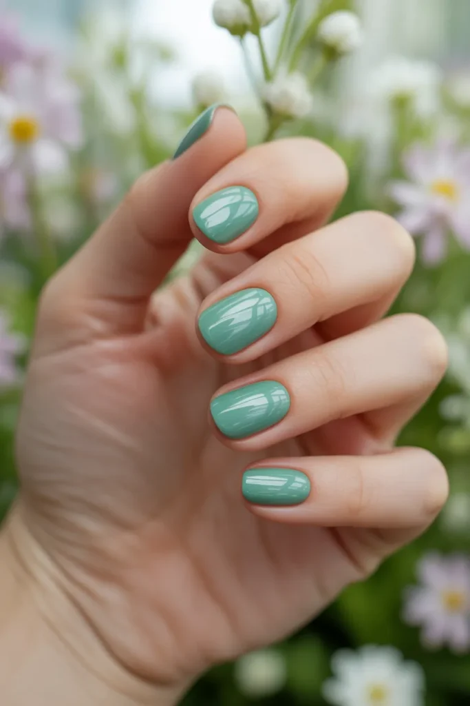 mint green solid color nails
