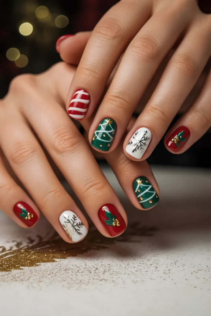 mixed Christmas nail designs set festive variety nails