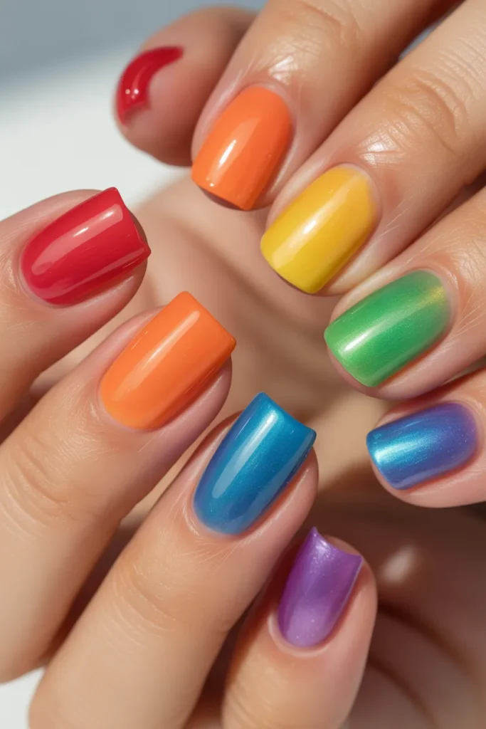 multicolor rainbow jelly nails