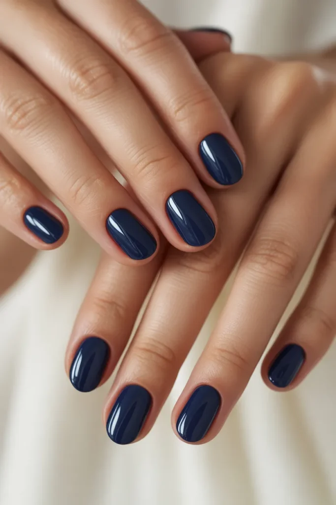 navy blue nails, glossy finish