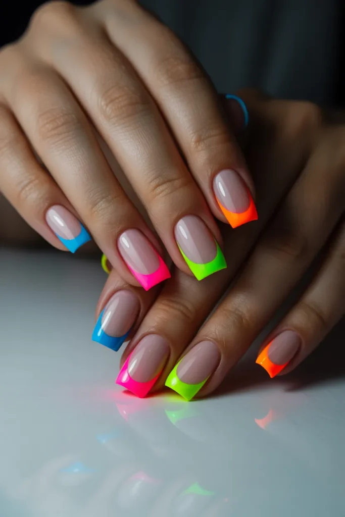 neon french tip nails