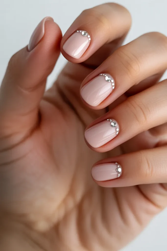 nude nails rhinestones