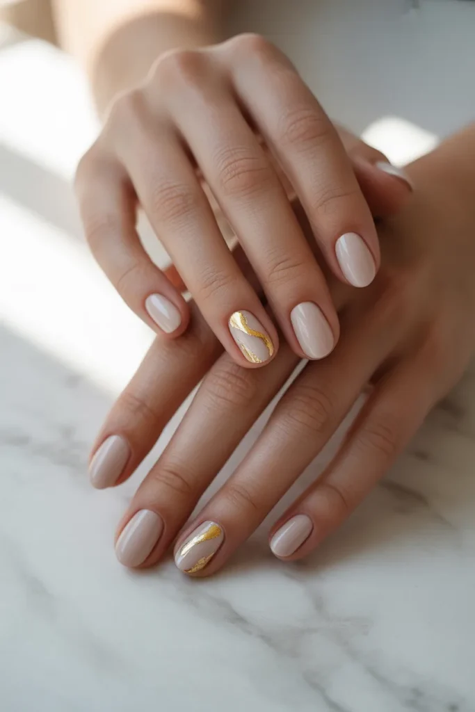 nude nails with gold foil