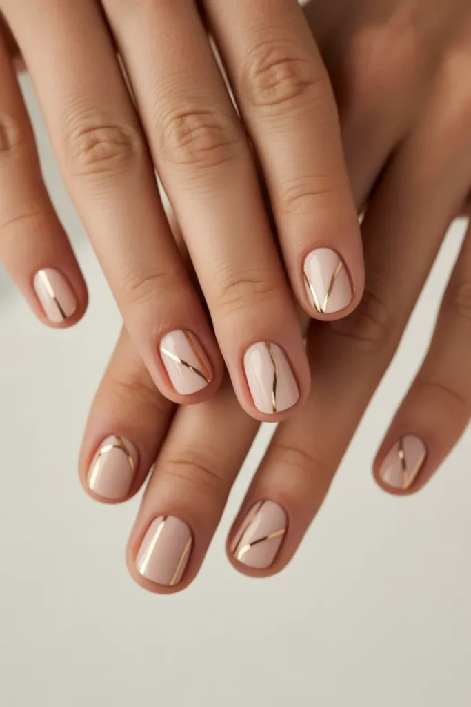 nude nails with gold lines