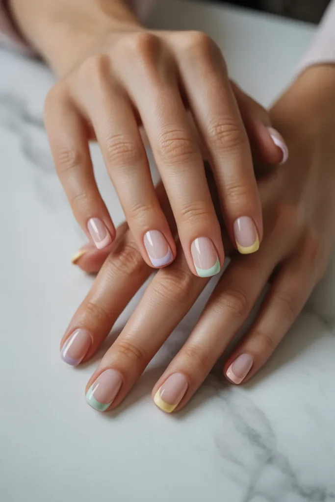 pastel French tip nails