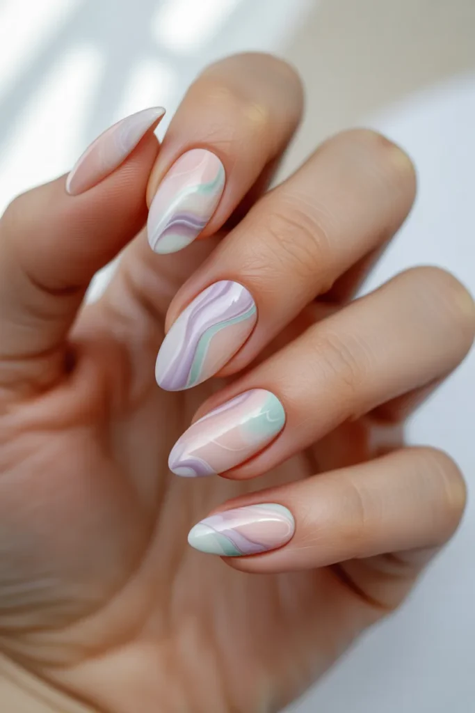 pastel marble almond nails