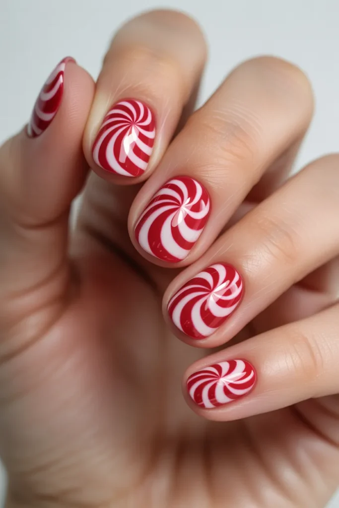 peppermint swirl nails red white