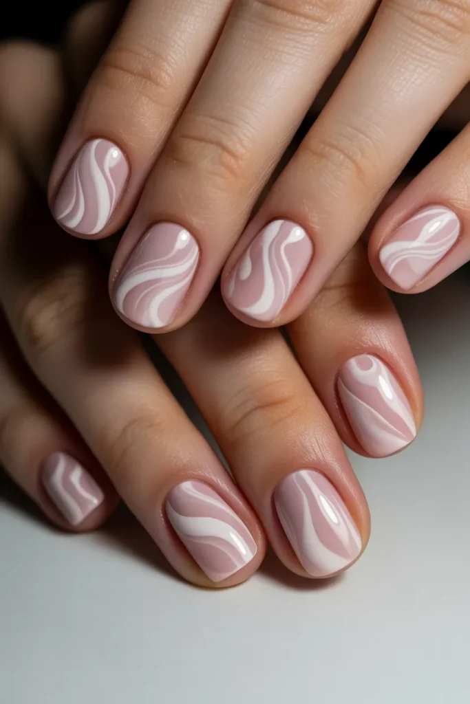 pink and white swirl nails