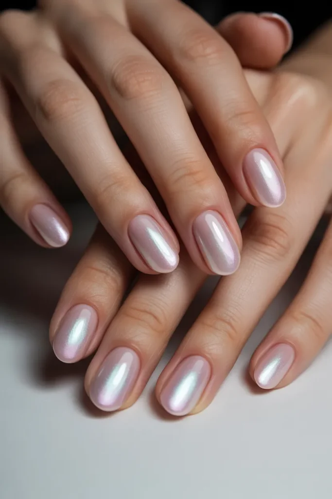 pink aura nails with soft glowing center effect