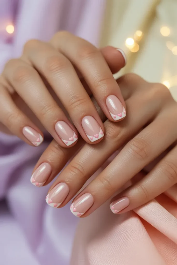 pink heart french tip nails