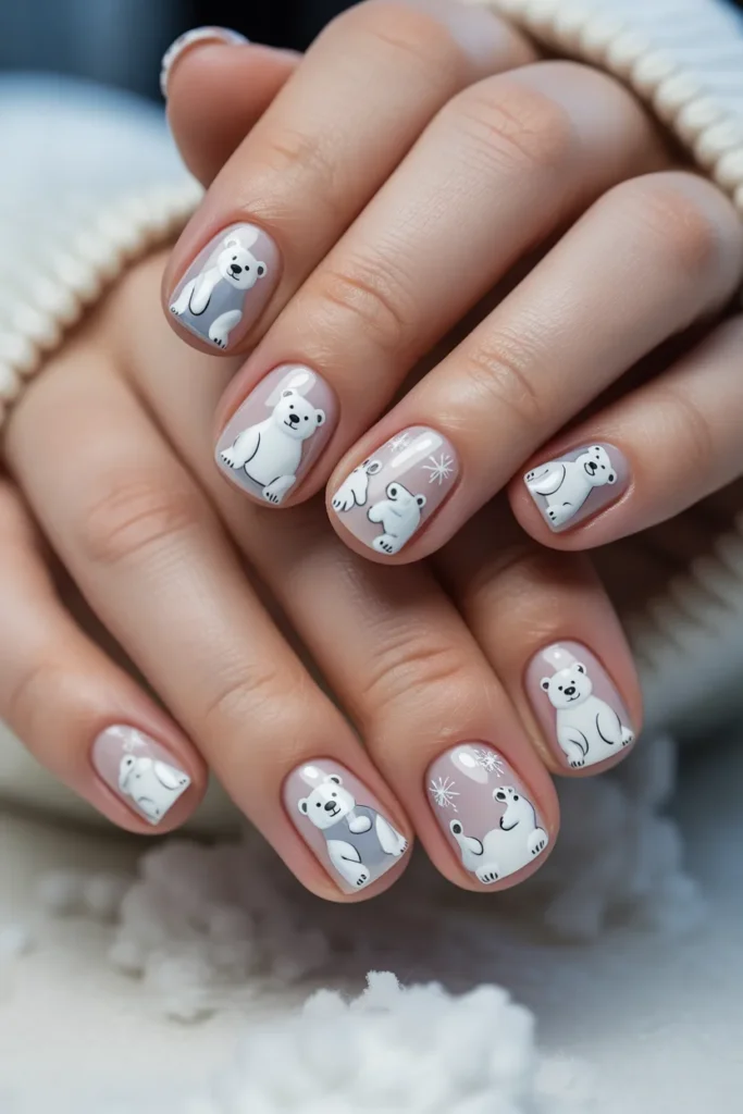 polar bear nail art cute white nails