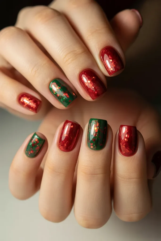 red green glitter nails sparkly