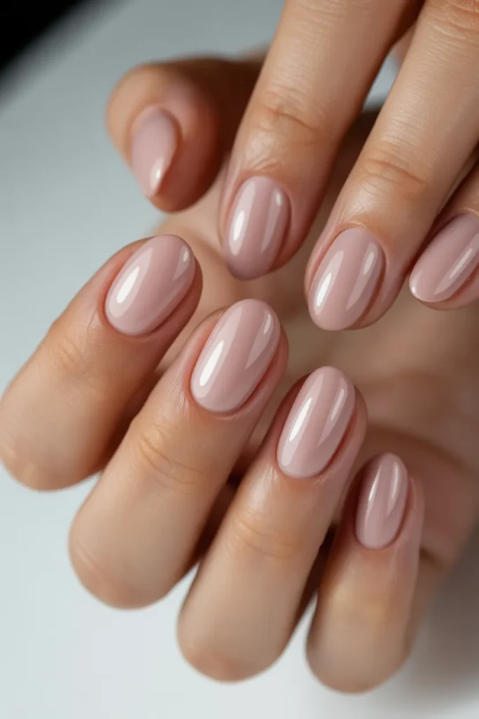 rose nude nails, soft pink-beige tone