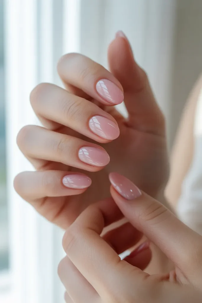 sheer glossy pink jelly nails
