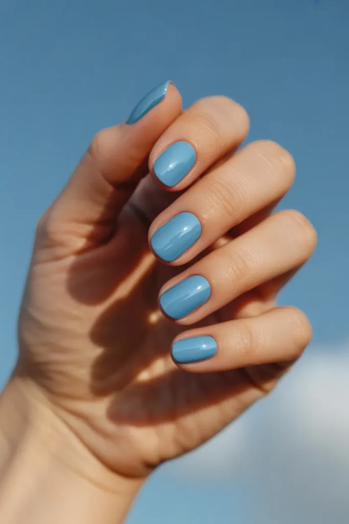 sky blue solid nails