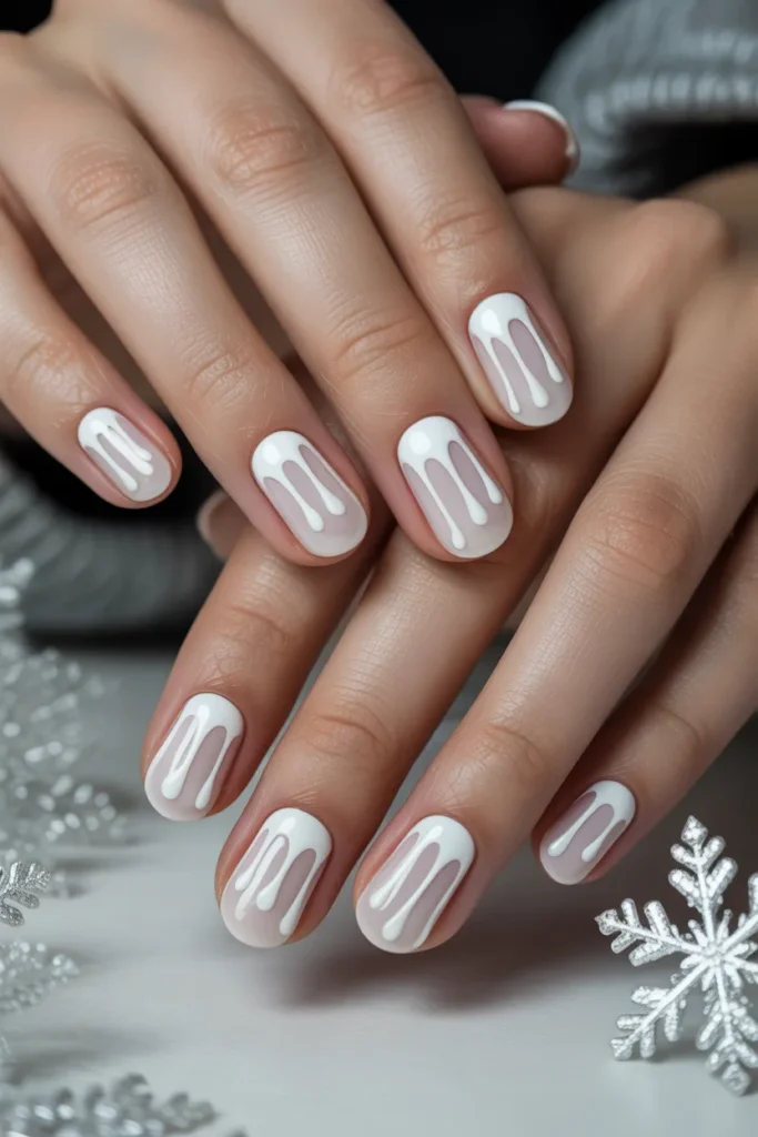 snow drip nails white drip design