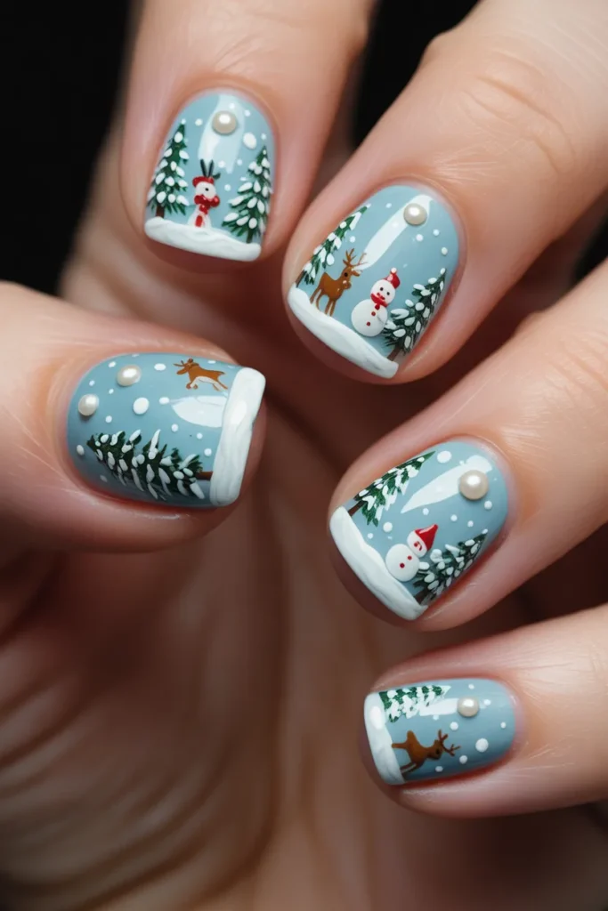 snow globe nail art miniature scene