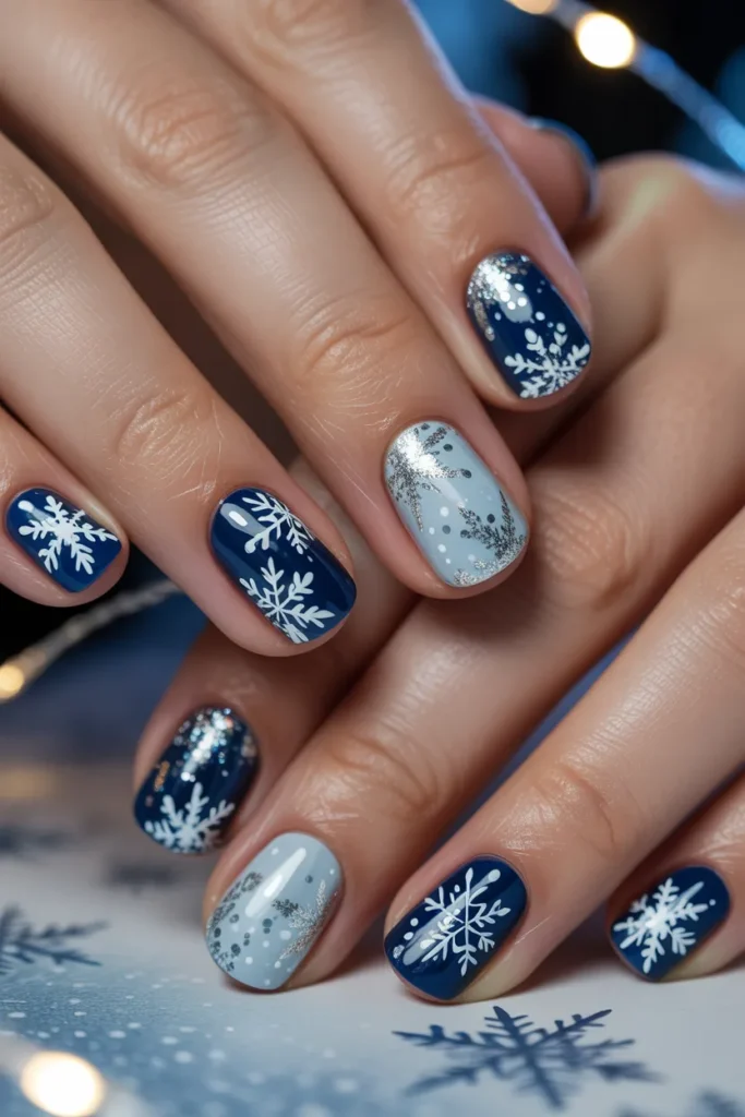 snowflake glitter nails