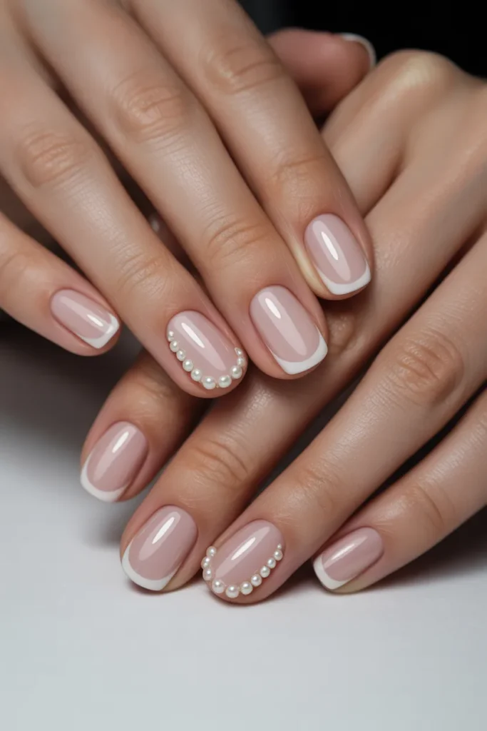 soft pink base nails with white French tips