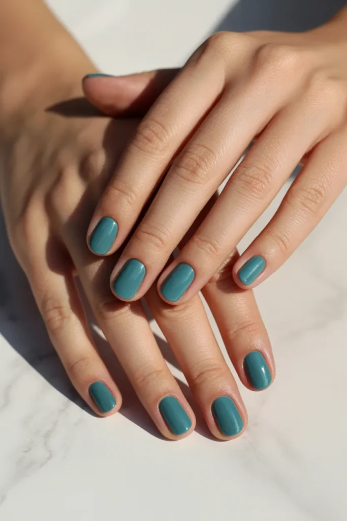 soft teal nails