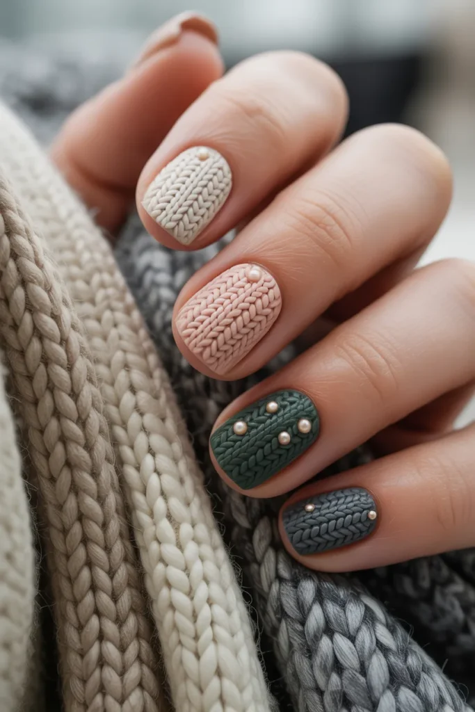 sweater texture nails knit pattern winter nails