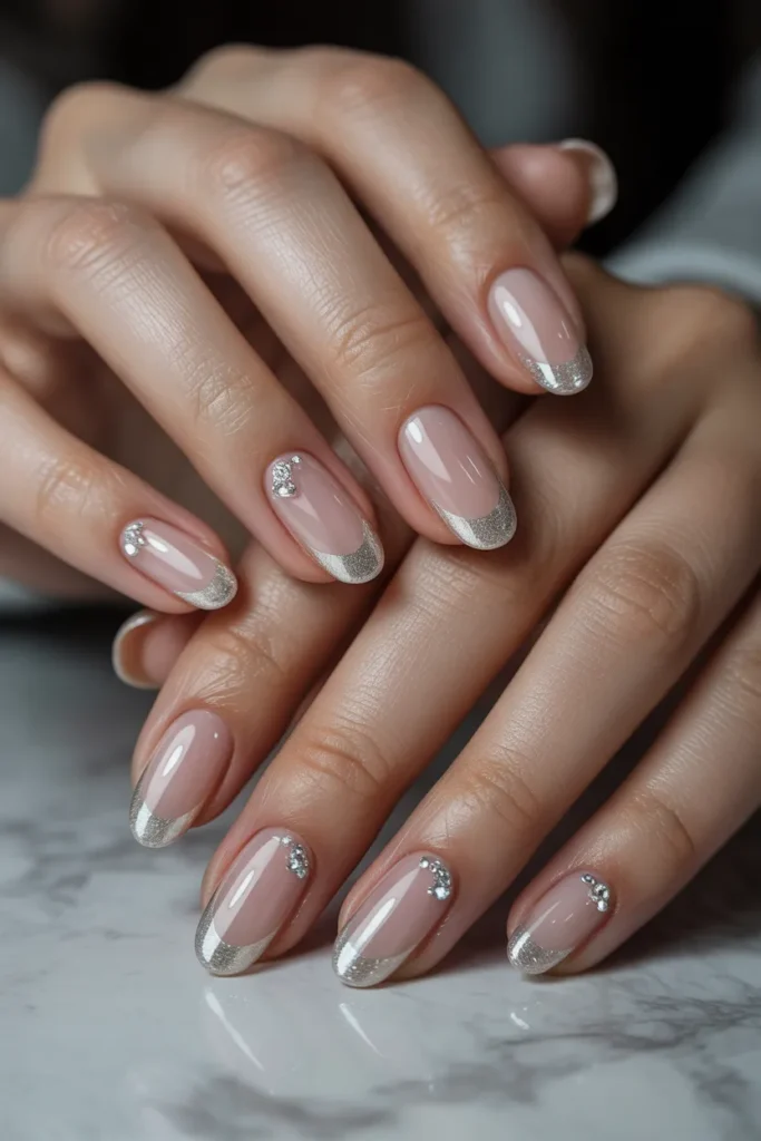 transparent nails with small crystal gems