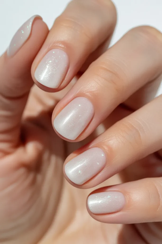 white frosted nails glitter snow effect