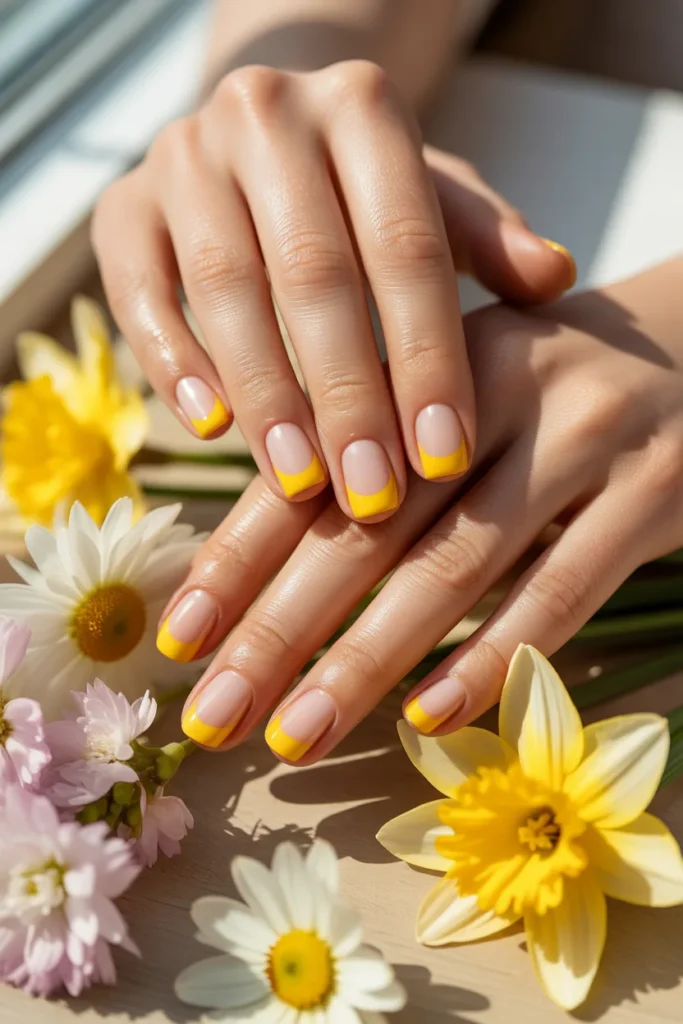 yellow french tip nails