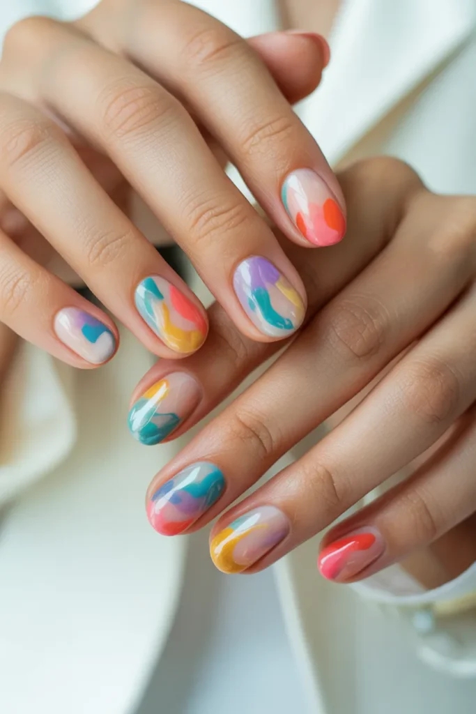  abstract watercolor nails, colorful brush strokes