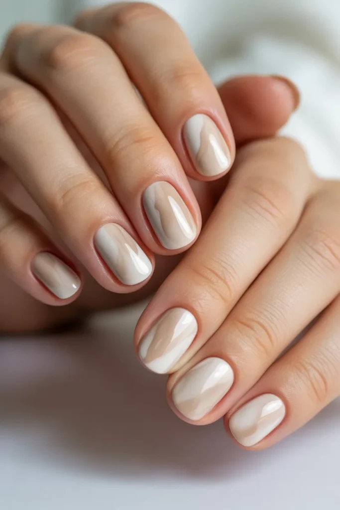  beige watercolor nails, soft cream wash effect