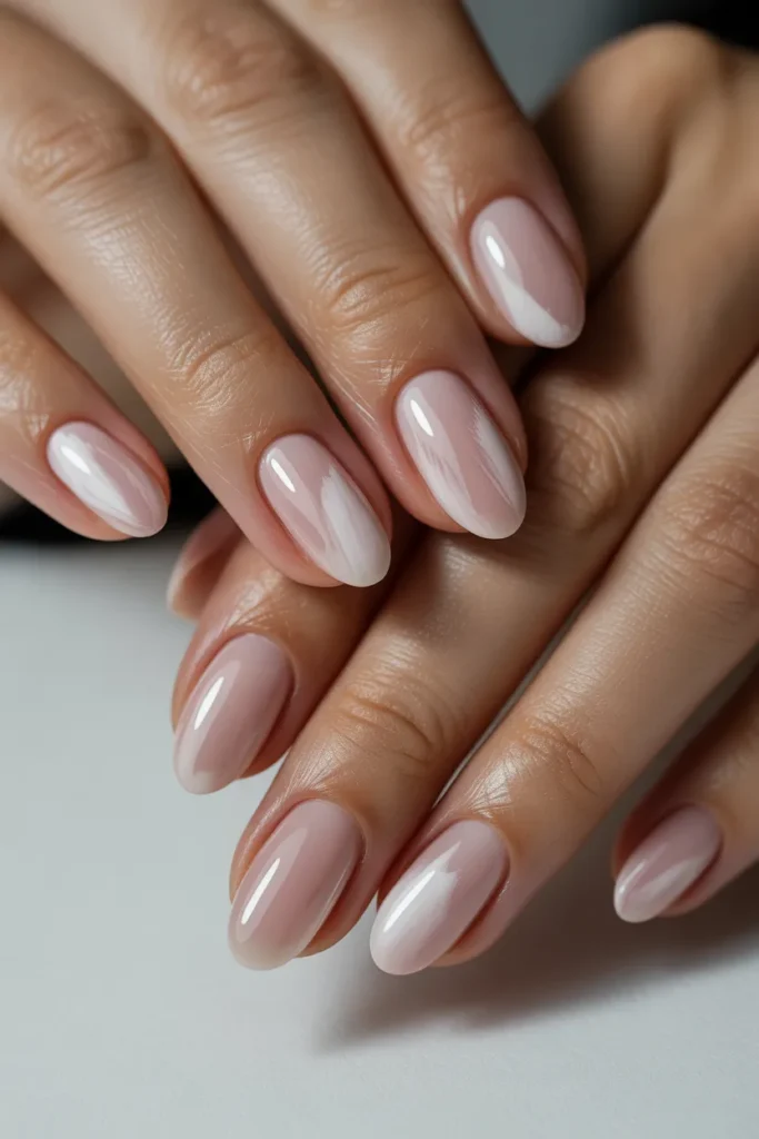blush pink watercolor nails, soft fade into nude base