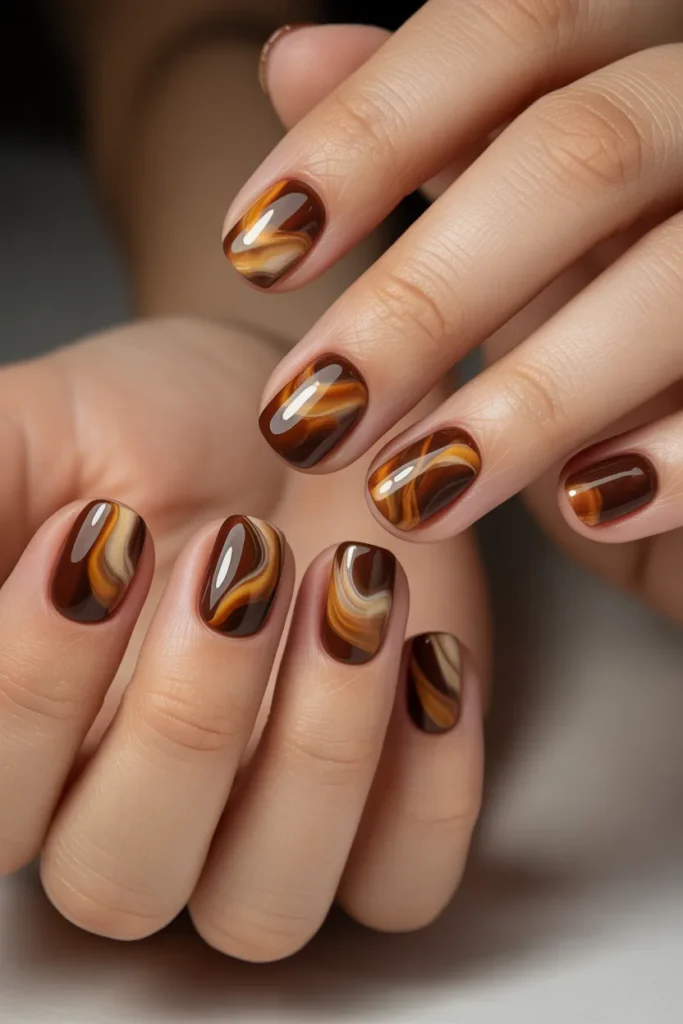chocolate brown marble nails