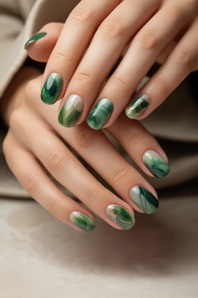 forest green watercolor nails