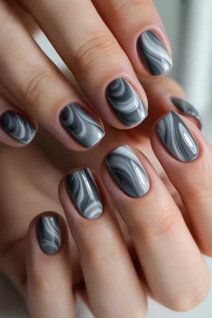 grey marble nails, smoky swirl