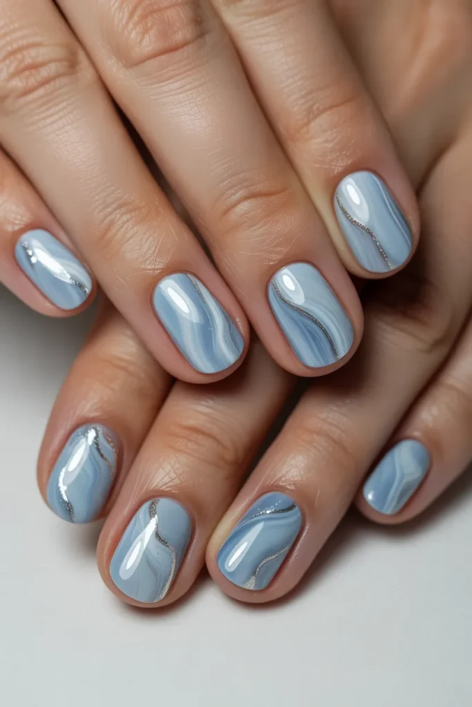  icy blue marble nails, cool tones