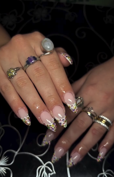 Rhinestone French Fade Nails